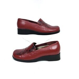 Hush Puppies Womens Red Leather Snakeskin Embossed Wedge Loafers 5.5 M